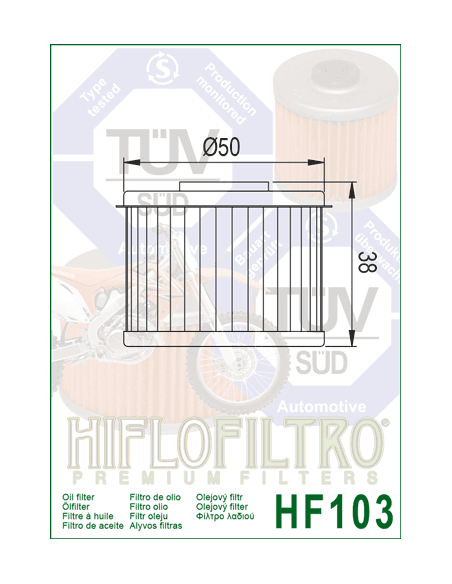 Filtro de aceite hiflofiltro hf103 - HF103