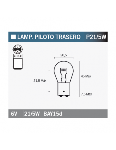 Caja de 10 lámparas bilux 6v21/5w - 14660